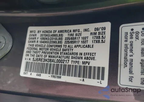 2010 Honda Cr-V Lx from USA, damaged, VIN 5J6RE3H38AL000217